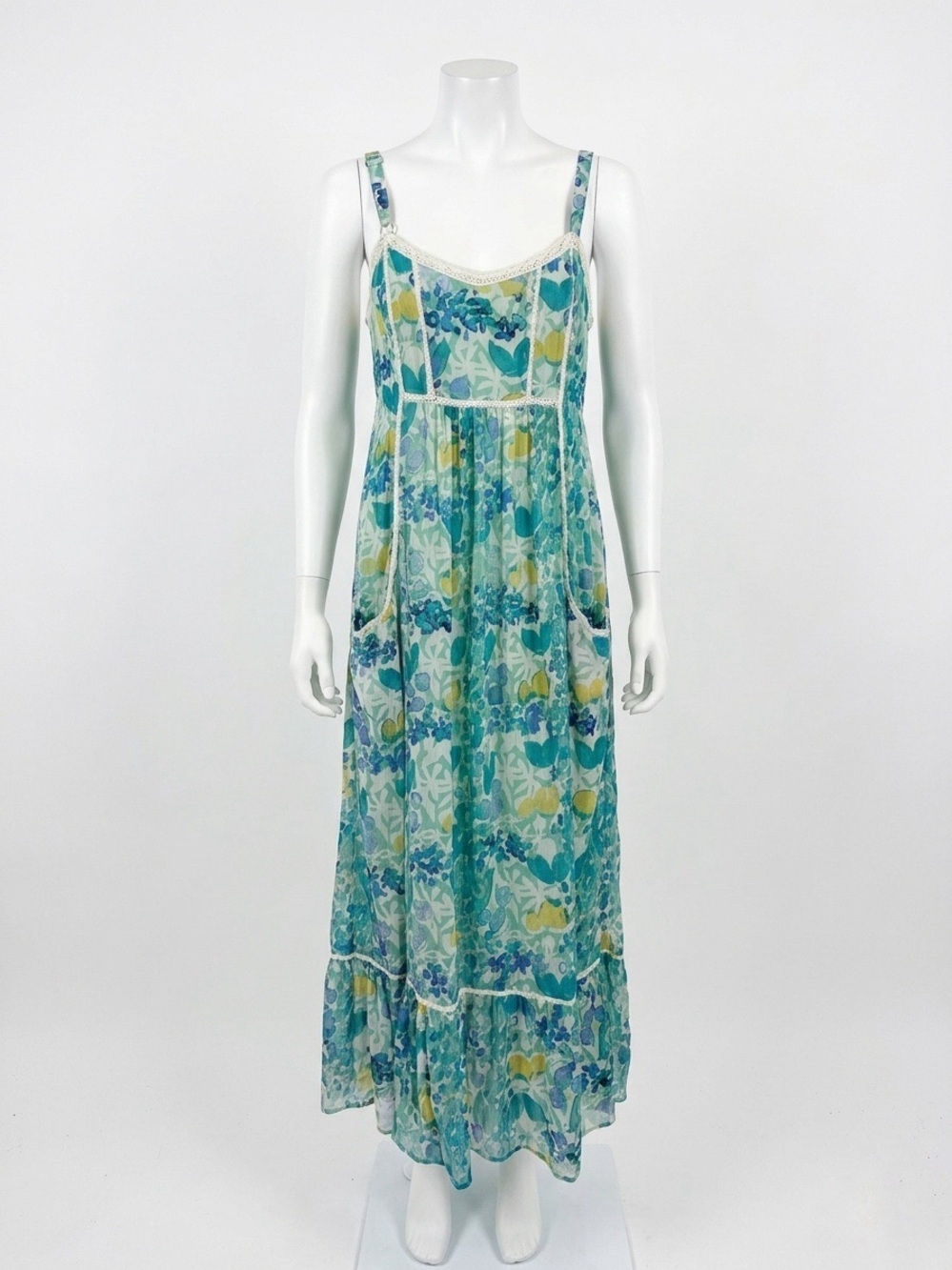 Jessica Simpson Lightweight Teal Floral Maxi Dress Sleeveless Summer Boho Sz Lrg